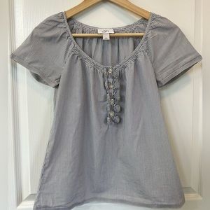 Loft blouse, gray with vertical stripes.